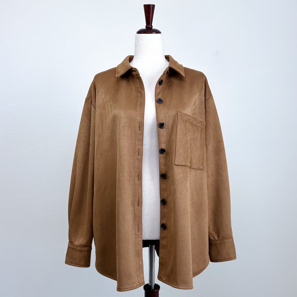 A Loves A Faux Suede Collared Shirt Jacket Long Sleeve Oversized Shacket NWT